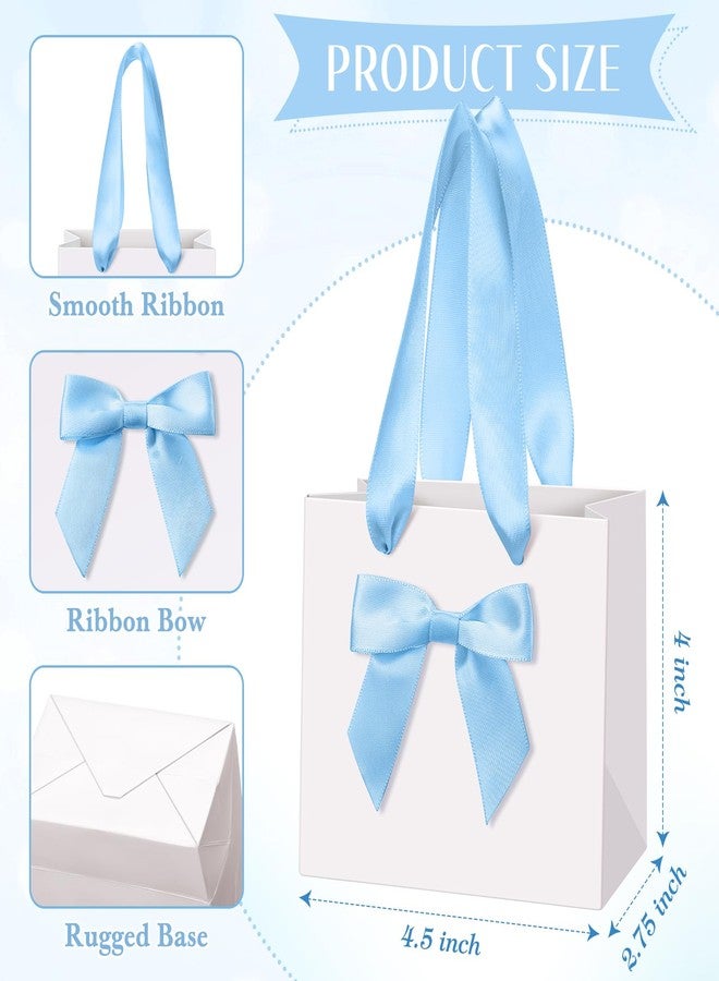 Kolldenn 50 Pcs No DIY Small Gift Bags with Blue Bow Ribbon 4''x2.7''x4.5'' Mini White Paper Thank You Bags Bulk with Handle for Christmas Baby Shower Wedding Party Favor Birthday Return Guests - Image 3